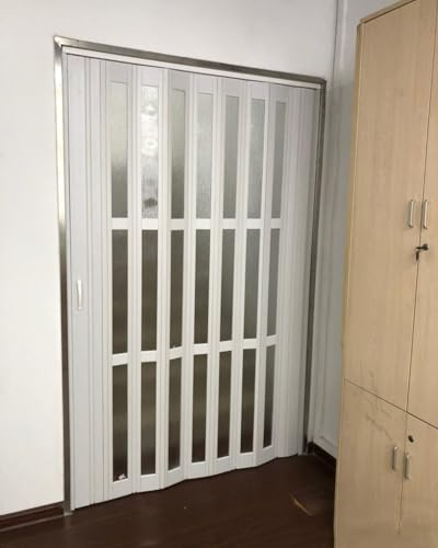 Concertina Door Pleated PVC Accordion Door Includes Installation Hardware, 230cm Tall Bathroom Bedroom Folding Doors Internal, Space Saving Laundry Room Panel(129.5cmx230cm/51inx90.6in)
