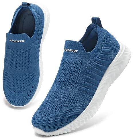 HKR Slip on-träningsskor för kvinnor, bekväma promenadskor med minnesskum, Denim blå, 41 EU