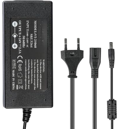 Fuente de alimentación LED de 60W, 24V, 2.5A, IP44, ideal para iluminación exterior y proyectos de audio y video.