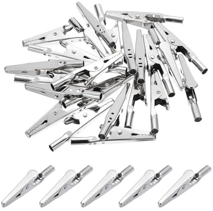 sourcing map 25Pcs Metal Alligator Clips 51mm Nickel Plated Spring Clamp Mini Alligator Clips for Laboratory Battery Electric Testing and DIY Craft Multi-Function Clamp