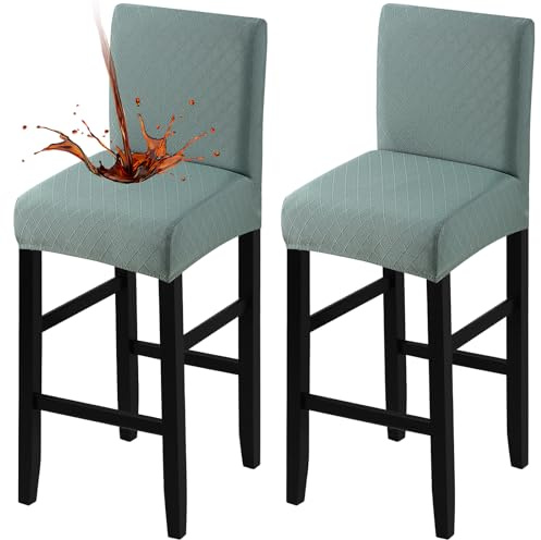 Fuloon Wasserdichter Barhocker Bezüge mit Rückenlehne | Abnehmbar, Waschbar, Stretch Jacquard, Hohe Barhocker Stuhlbezüge, für Esszimmer, Hotels, Abendessen, Matcha Grün