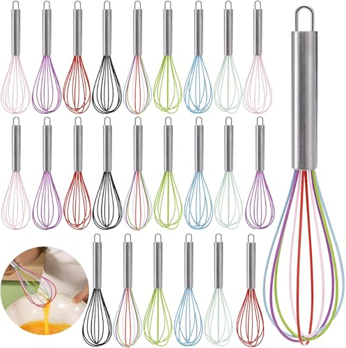 Cididu Set of 24 Silicone Whisk Bulk for Cooking, 10 In Wisking Tool Non Scratch, Flexible Rubber Whisks for Nonstick Pans, Kitchen Hand Whisk for Mother's Day Party Gifts, BPA Free Dishwasher Safe