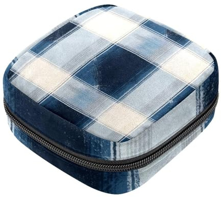 Borsa per assorbenti igienici, borsa portatile per coppette mestruali, motivo a quadri, borsa per il primo ciclo mestruale per ragazze e donne, borsa imbottita con cerniera