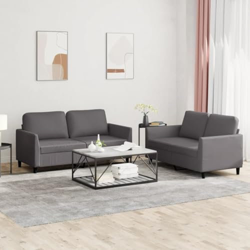 qohoio 2-TLG. Sofagarnitur mit Kissen Sofa Wohnzimmer Sitzgruppe Wohnzimmer Sofa Set Sofas FüR Wohnzimmer Grau Kunstlederer - 3201752