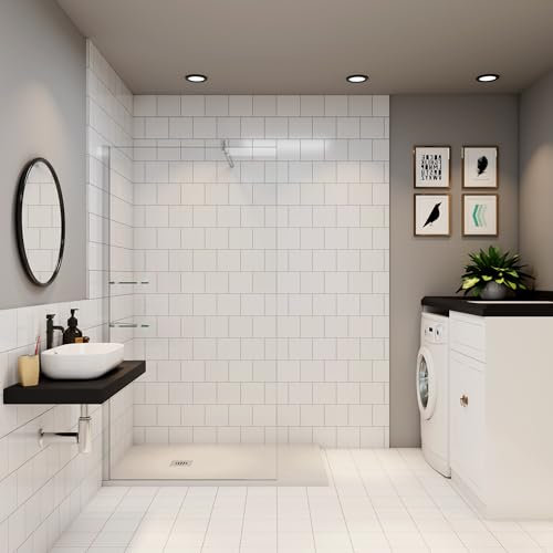 Paroi de douche 70x190cm en 8mm verre anticalcaire avec une barre de fixation extensible 70-120cm paroi de douche à l'italienne avec 2 étagères