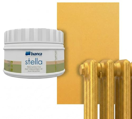 Bianca Stella Heizkörperlack Hitzebeständig Heizungslack, Wasserbasierte, Gold, Glänzend, Kratzfest & Hochdeckend, 250ml