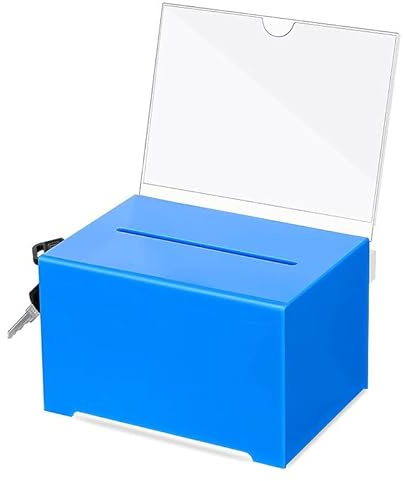 Boîte de dons en acrylique, boîte de dons verrouillable, urne bleue avec serrure à clé, pour concours, votes et cartes de visite