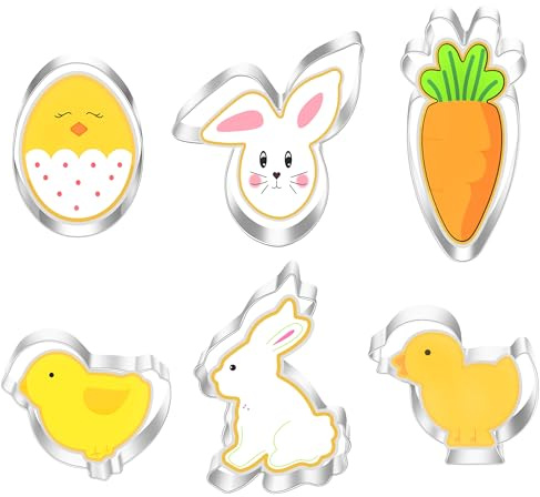 Easter Cookie Cutter Set (6 Pcs) - Stainless Steel Baking Cutters | Easter Shapes Bunny, Chick, Carrot, Egg, Flower & Butterfly, Holiday Baking Kit for Kids & Families