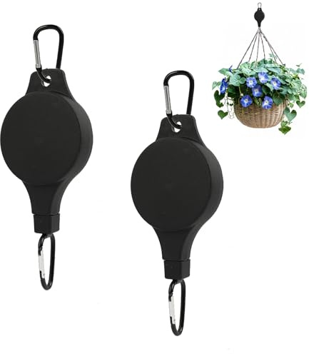 Jecdfs Ganci per Puleggia Retrattili per Piante, Carrucole Regolabili in Nero per Vasi e Cesti Appesi, Sistema di Sospensione con Capacità di Carico 1-8 kg, per Giardino, Balcone e Interni