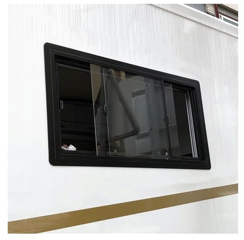 Finestra Laterale Per Roulotte, Verticale E Orizzontale Finestre Scorrevoli Con Tende Oscuranti E Zanzariere Per Camper E Roulotte, Telaio In Lega Di Alluminio + Vetro Trasparente(Black,(WxH)60x60cm)