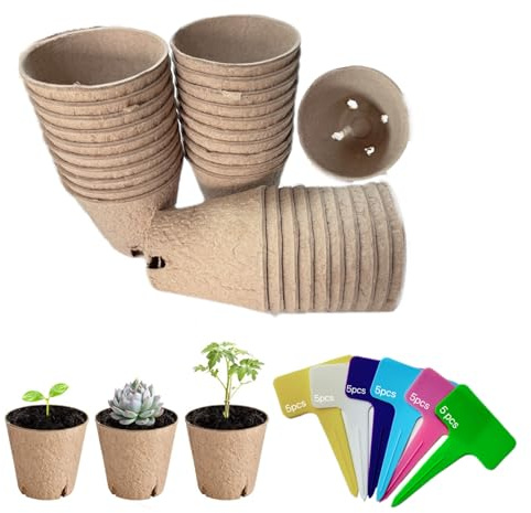 Dyiouxin Pots de Culture,Lot de 30 Pots de Semis de Plante,8CM Pot de Culture pour Semis,avec 30 étiquettes pour Plantes,pour Jardin,Potager,Serre