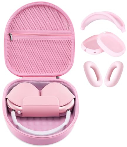 Coque rigide pour écouteurs Apple Airpods Max, sac de transport portable pour écouteurs avec poches en filet pour accessoires d'écouteurs, rose 2-DT