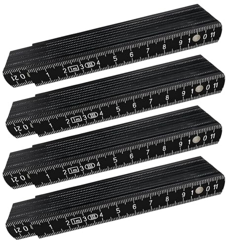 4er Set Meterstab, Zollstock 1m und 2m, Gliedermaßstab Schwarz, Mini Zollstock für Kinder, Praktische Zollstöcke für Haushalt und Handwerk