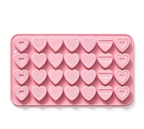 Molde de silicona de corazón de 28 cavidades, 7 diseños 3D, bandeja de moldes de corazón pequeño para hornear chocolate, dulces, gomitas, gelatina, fondant, resina, manualidades de arcilla