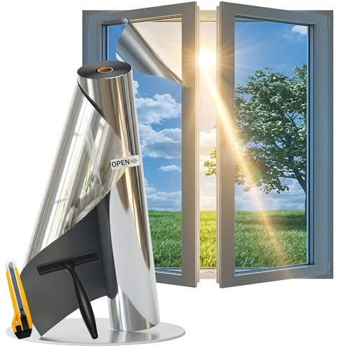 dzmelzu - Película de espejo para ventana antirrayos UV con kit de colocación, película opaca, buen efecto espejo, protección de la privacidad para el hogar, oficina, tienda (plata, 80 x 200 cm)