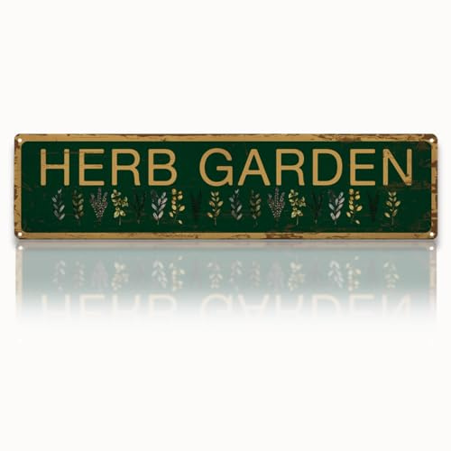Herb Garden Metal Tin Sign, Vintage Rustic Garden Decor, Farmhouse Botanical Wall Decor, for Kitchen Yard Fence Porch Door, Outdoor Gardens Decoration, Ideas for Gardening Lovers, 15.7 x 3.9 Inches