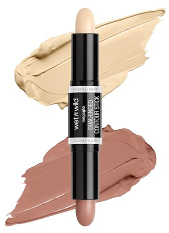 Wet n Wild MegaGlo Dual-Ended Contour Stick, Stick Contorno 2-en-1 Bronceador e Iluminador, Fórmula Cremosa Difuminable para Rostro Nariz Mandíbula, Medium/Tan