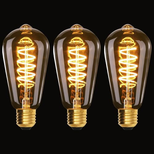 Terafeels 4 Stück E27 LED Warmweiss Glühbirne Dimmbar, ST64, 4W, Spiralfaden, 2700K Warmweiss, Bernsteinfarbenes Glas, LED Lampe E27 Leuchtmittel