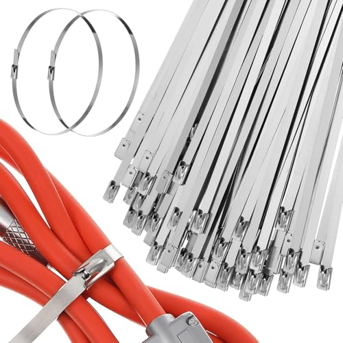 SHINEOFI Bridas Metálicas Autoblocantes 500 Unidades Acero Inoxidable 304 Ancho 4,6 Mm Largo 350 Mm Resistentes para Cables Exteriores Vehículos y Gestión Eléctrica