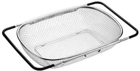Colino da cucina estensibile (38–54 cm),cestello in acciaio inox sopra il lavello,scolapasta cucina, filtro lavello, per lavare verdura,frutta, piatti, contenitore-Noir