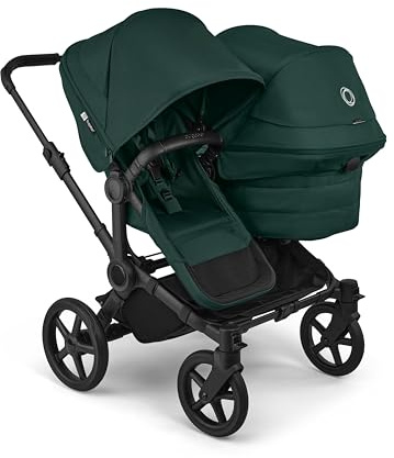 Bugaboo Donkey 6 Double, Geschwisterwagen für Baby & Kleinkind, Doppelkinderwagen mit wendbarem Sitz und Liegewanne, komfortable Einhand-Lenkung, Fern Green