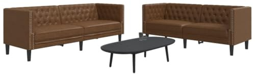 WDGJJFECNMUEHI Chesterfield Sofa Set 2-TLG. Braun Kunstleder Wohnzimmer Couchgarnitur mit Knopftuft, bequem und strapazierfähig für Entspannung, Gästeempfang und Fernsehabende