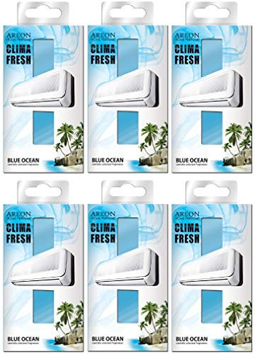 Areon Clima Fresh Ambientador Océano Azul Casa Aire Acondicionado Original Perfume Hogar Salón Habitación Oficina Tienda Duradero Moderno Olor ( Blue Ocean Pack de 6 )