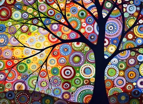 MXJSUA Diamant Painting Bilder Erwachsene Set, Geometrischer Farbiger Baum 5D Diamond Painting Full Drill, Diamant Painting Bilder Kunsthandwerk House Wall Dekoration 30x40cm