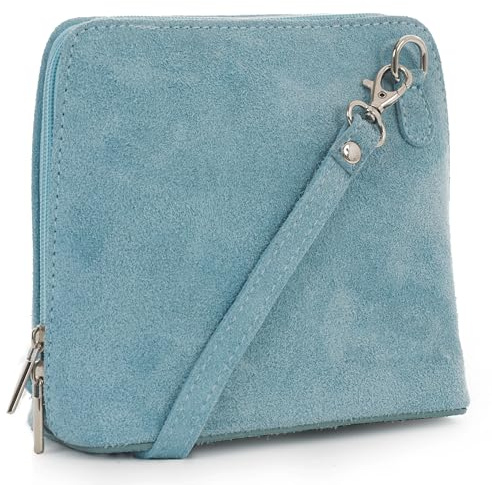 LIATALIA Mini sac à bandoulière en cuir italien véritable Réel pour femme – ABBY [Suede - Baby Blue]