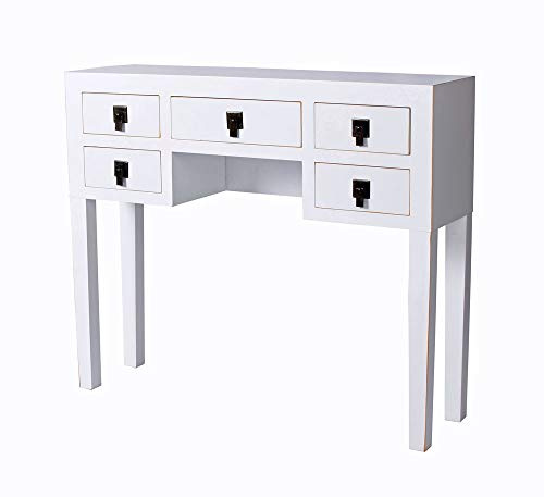 Chinesische Tischkonsole Peking Weiß – 5 Schubladen, Authentisches Ming-Design, Holz/MDF, Antik Patinierte Metallbeschläge, mya013 Palazzo Exklusiv