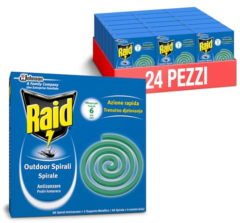 Raid Spirali Antizanzare, 24 Confezioni da 10 Spirali | Protegge Contro Zanzare Comuni e Tigre