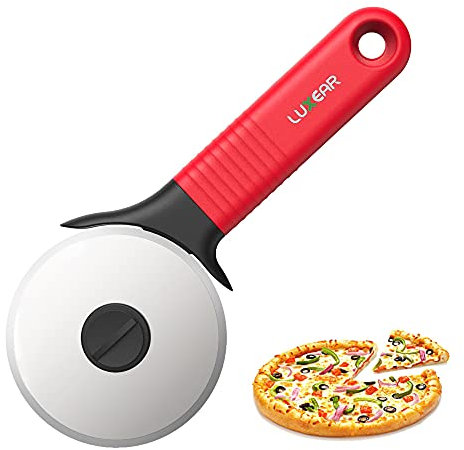 Luxear Pizza Cutter Wheel Professional Pizza Slicer Large with Removable Stainless Steel Blade Silicone Handle Anti-Slip with Ergonomic Design and Protective Cover Washable Easily,Red