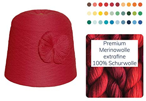 Strickwolle 1 kg 1000g Merinowolle Extrafine 100% Schurwolle Schafwolle Handstrick Wolle zum Stricken Häkelwolle Häkeln Garn Nadel 2,5 3 3,5 4 - Rot Kirsche