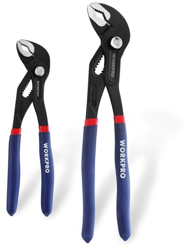 WORKPRO 2 Piece Groove Joint Pliers Set, 7 & 10-Inch Fast Adjustable Water Pump Pliers, V-Jaw Tongue and Groove Pliers in CRV Steel