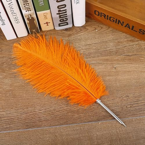 Straußenfeder Kugelschreiber, schwarze Tinte Schreiben Federstift für Hochzeit Geschenk Büro Schulbedarf Unterschrift Stift Geburtstag Party Geschenk (Orange)