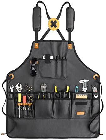 Vmokki Verstellbar Wasserdicht Grillschürzen Arbeitsschürze mit vielen Taschen Kochschürze Werkzeugschürze Canvas Schürze Männer Frauen für Werkstatt Küche Garten Arbeit (Schwarz)