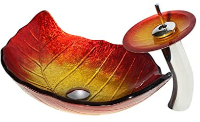 UNNS Badezimmer Gefäßspüle Bad Bades Glaswaschbecken Hotel Badezimmer Badezimmer kreative Kunstwaschbecken Blattform Waschbecken (Color : Sink Set)