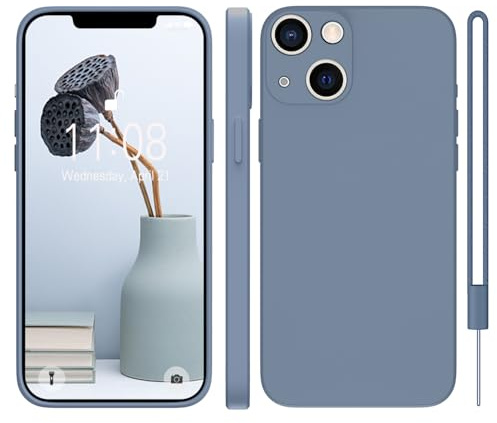 KPPIT for iPhone 13 Case Protective Case Silicone,Lavender Gray | With phone lanyard,Microfiber Lining,ltra Slim Soft Gel Anti-Scratch