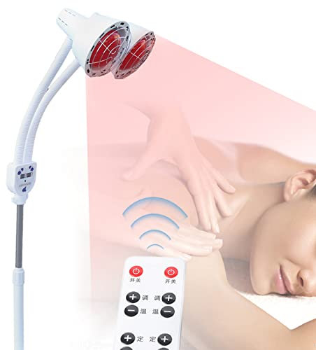 Infrarot Lampen, 220V 275W Doppelkopf Infrarotlampe 360° Verstellbarer Wärmelampe mit Ständer, Therapielampe Heizlampe Wärmetherapie Heizung, Einstellbare Höhe Infrarotlampe Wärmelampe mit Rädern