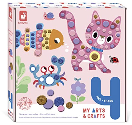 Janod - My Arts & Crafts - Ab 4 Jahre - Runde Sticker - 4 Bilder - Kreatives Hobby Kinder - Feinmotorik und Konzentration - J07742