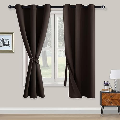 XWZO Blickdichte Vorhänge Verdunklungsvorhänge mit Ösen 2 Stücke Gardienen mit Raffhalter Lichtundurchlässige Vorhänge für Schlafzimmer,WonhzimmerBüro, 183x117 cm, Braun