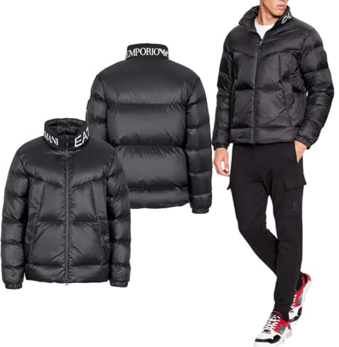 Emporio Armani EA7 Nylon Funnel Neck Logo Black Down Puffer Jacket XL