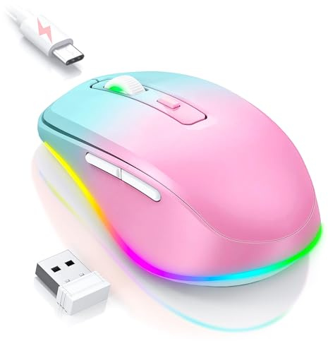 seenda Kabellose Maus mit Jiggler, Beleuchtung, 2000 DPI, Blaugrün & Pink | Wiederaufladbare 2.4G USB Verbindung Funkmaus, Leise Klick, für PC, Laptop, Computer, Windows