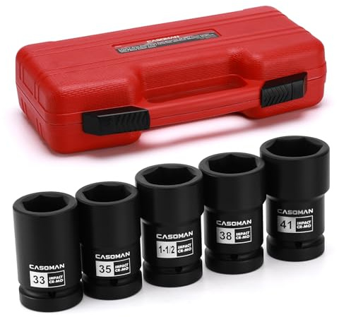 CASOMAN Steckschlüssel-Set, 2,5 cm, 33 mm, 35 mm, 38 mm, 41 mm, metrisch und SAE, CR-MO