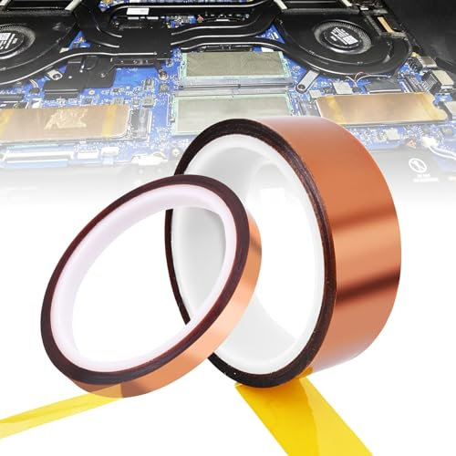 Joaecosmhui Klebeband (10mmx33m + 30mmx33m), Hitzebeständiges Polyimid Klebeband, 3D Drucker Hitzebeständiges Tape, Gold Keine Rückstände Wärmebänder für Elektronik Leiterplatten DIY Handwerk