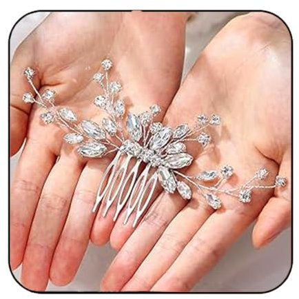 Flovel Kristall Braut Hochzeit Haarkamm Silberner Braut Haarschmuck Haarkamm mit Strasssteinen für Frauen