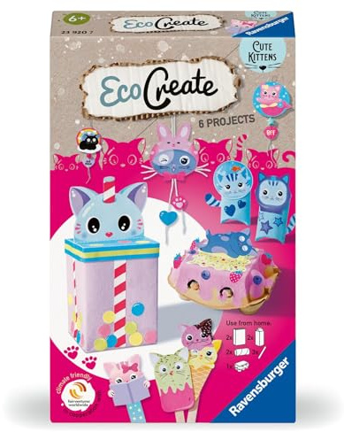 Ravensburger EcoCreate 23920 - Süße Kätzchen - DIY Bastelset ab 6 Jahren, Basteln für Kinder mit Upcycling