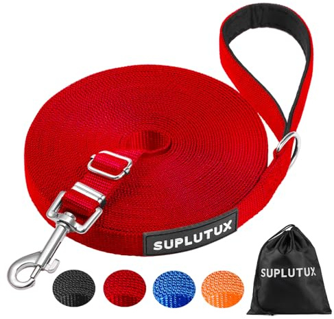 Schleppleine für Hunde, Laufleine für Hunde – Verstellbare Hundeleine mit Gepolstertem Griff inkl. Aufbewahrungstasche, Ideal für Training, Spaziergänge und Outdoor (Rot, 30m/98ft)