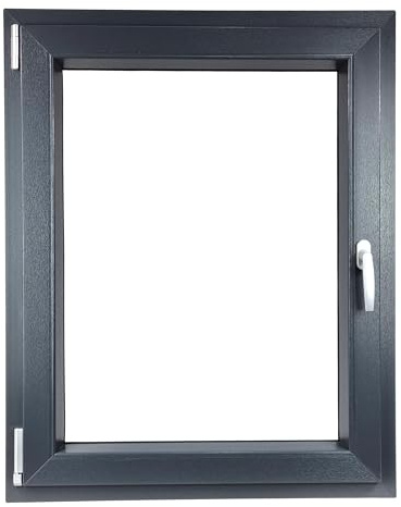 ALUCON Kellerfenster 400x900 mm – Fenster 40x90 cm – Kunststofffenster Innen Anthrazit/Außen Anthrazit – Flügelfenster DIN Links
