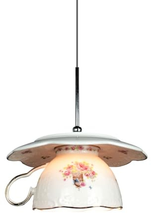 WLBHWL Keramik-Pendelleuchte, Nordische Vintage-Mid-Century-Modern-Hängelampe, Weiße Tassenform, Keramikschirm, Deckenpendelleuchte Für Nachttisch, Esszimmer, Kücheninsel